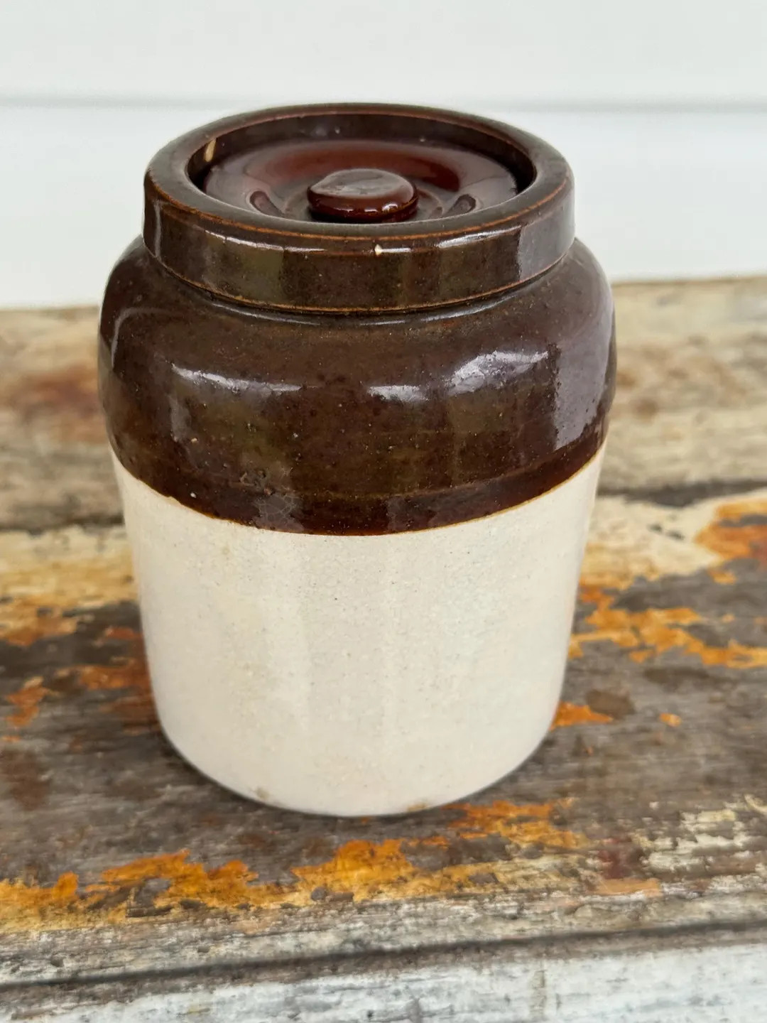 Glazed Lidded Stoneware Crock 2 Tone Vintage - Etsy | Etsy (US)