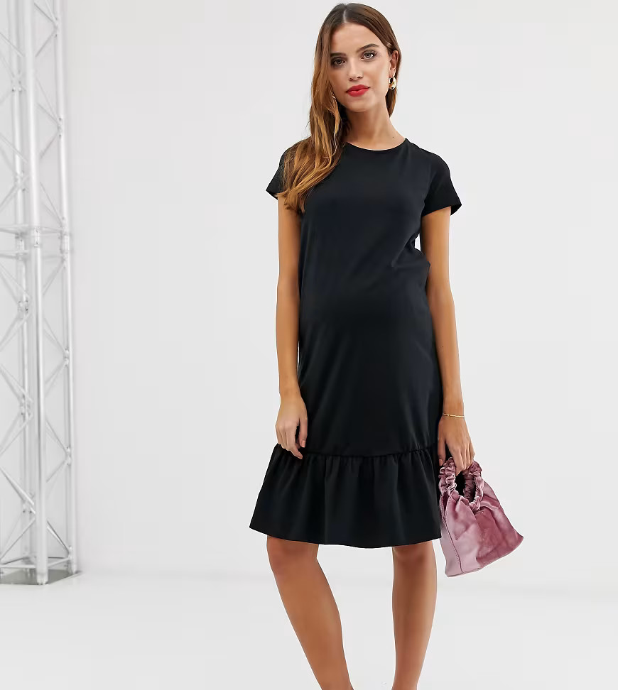 Mamalicious maternity pephem t-shirt midi dress-Black | ASOS (Global)