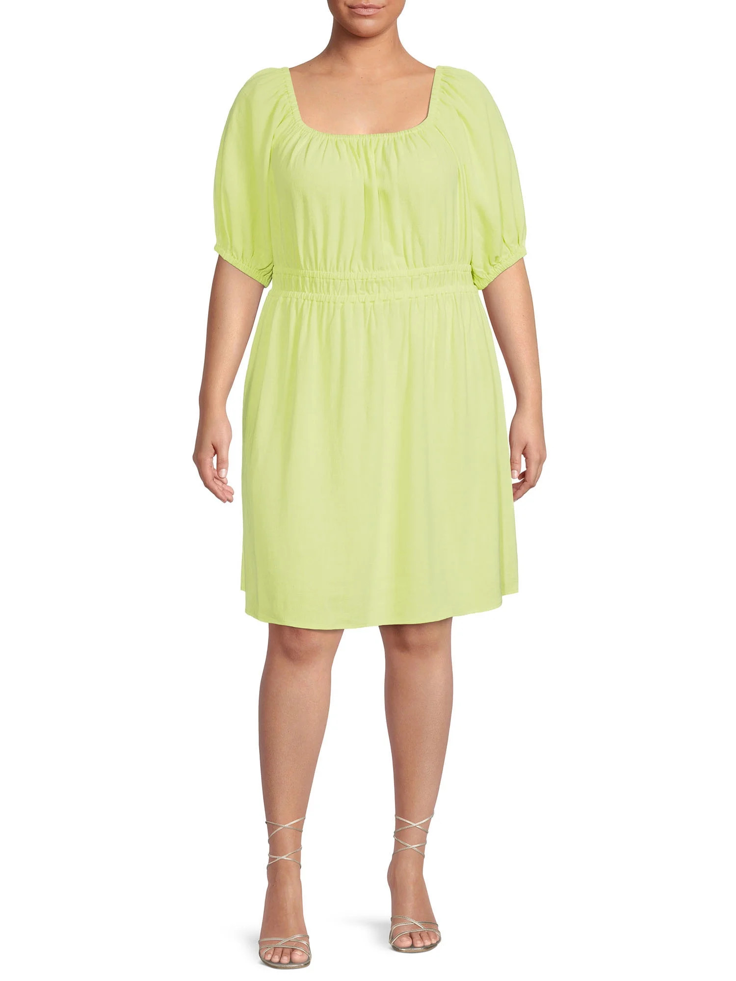 Terra & Sky Women's Plus Size Puff Sleeve Dress with Tie Back - Walmart.com | Walmart (US)