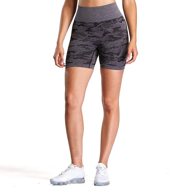 Aoxjox Women's High Waisted Tummy Control Workout Yoga Gym Seamless Camo Shorts | Amazon (US)