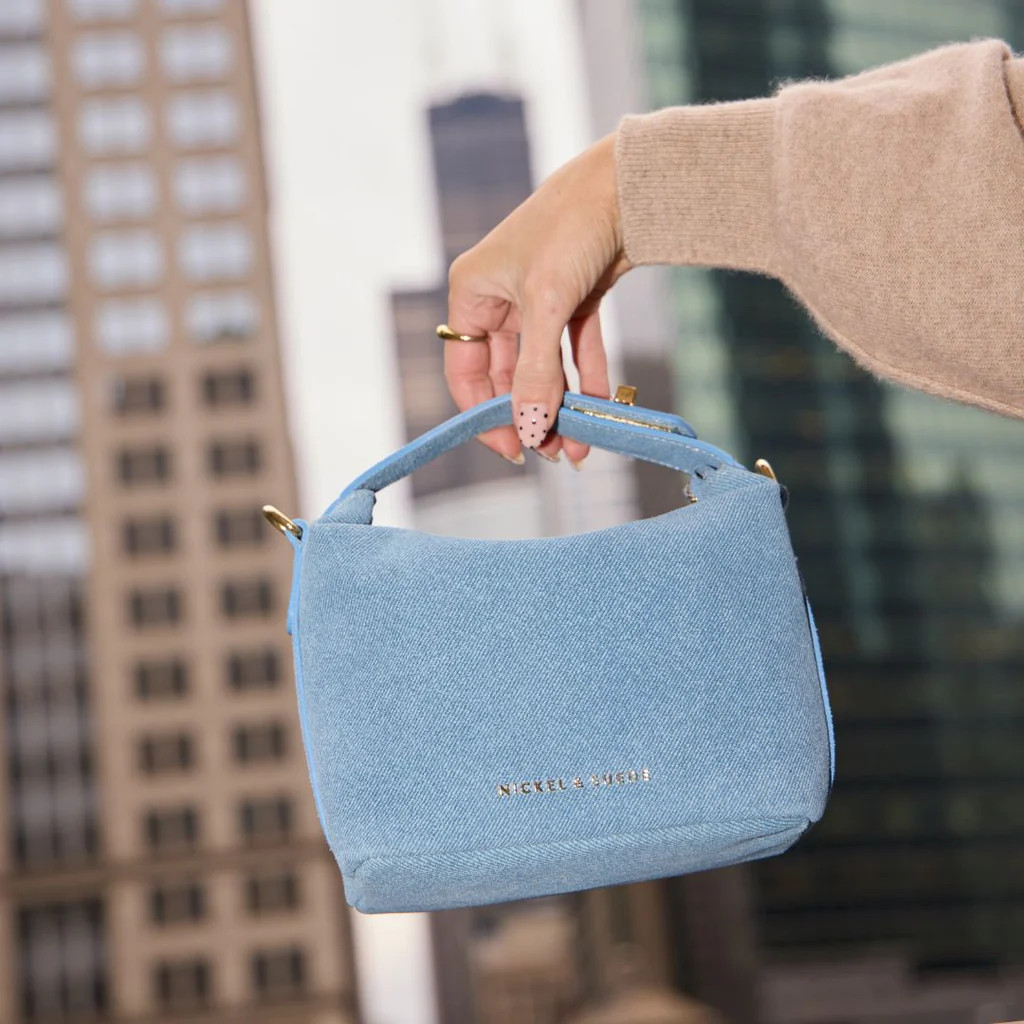Brigitte Suede Mini Bag in Denim | Nickel and Suede