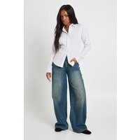 boohoo Women's Jersey Pinstripe Long Sleeve Shirt in White | Size: 2 | Polyurethane | boohoo (US & Canada)