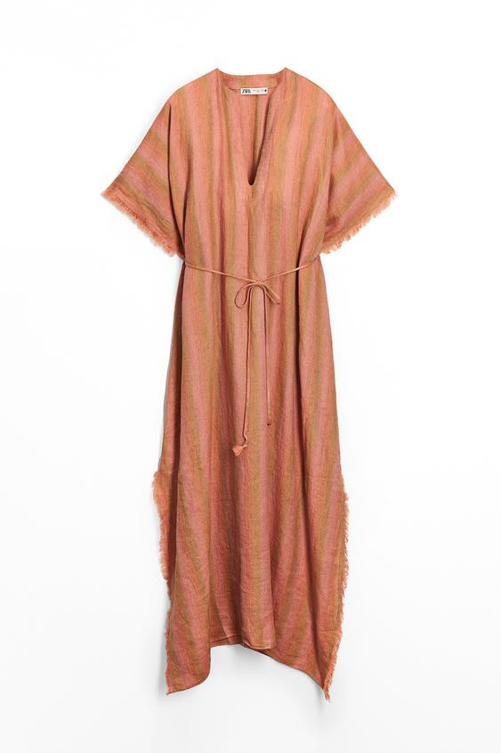 100% LINEN STRIPED KAFTAN | Zara US