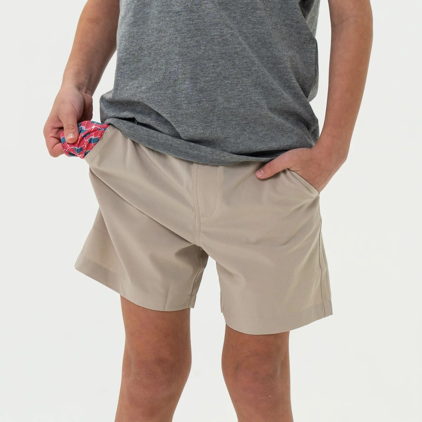 Youth Short - Light Khaki | American Flag Pocket | BURLEBO | BURLEBO