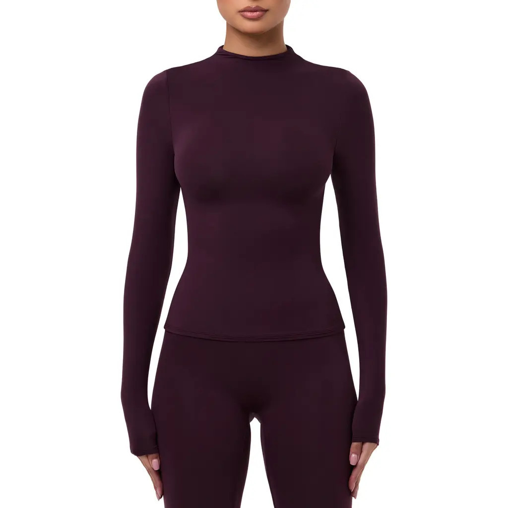 Naked Wardrobe Mock Neck Top in Dark Plum at Nordstrom, Size X-Large | Nordstrom