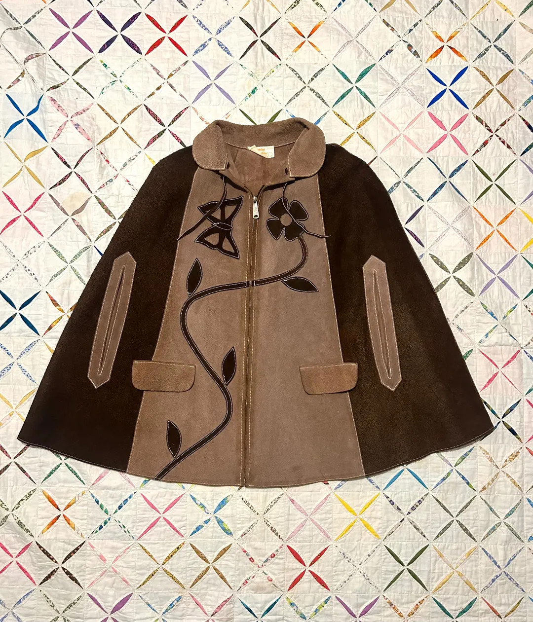 Vintage 1960s Suede Butterfly Floral Cape - Etsy | Etsy (US)