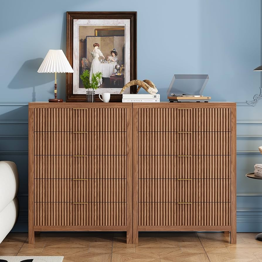 5 Drawer Dresser, 43" Tall Dresser Organizer TV Drawer Cabinet Modern Wood Storage Cabinet, Moder... | Amazon (US)