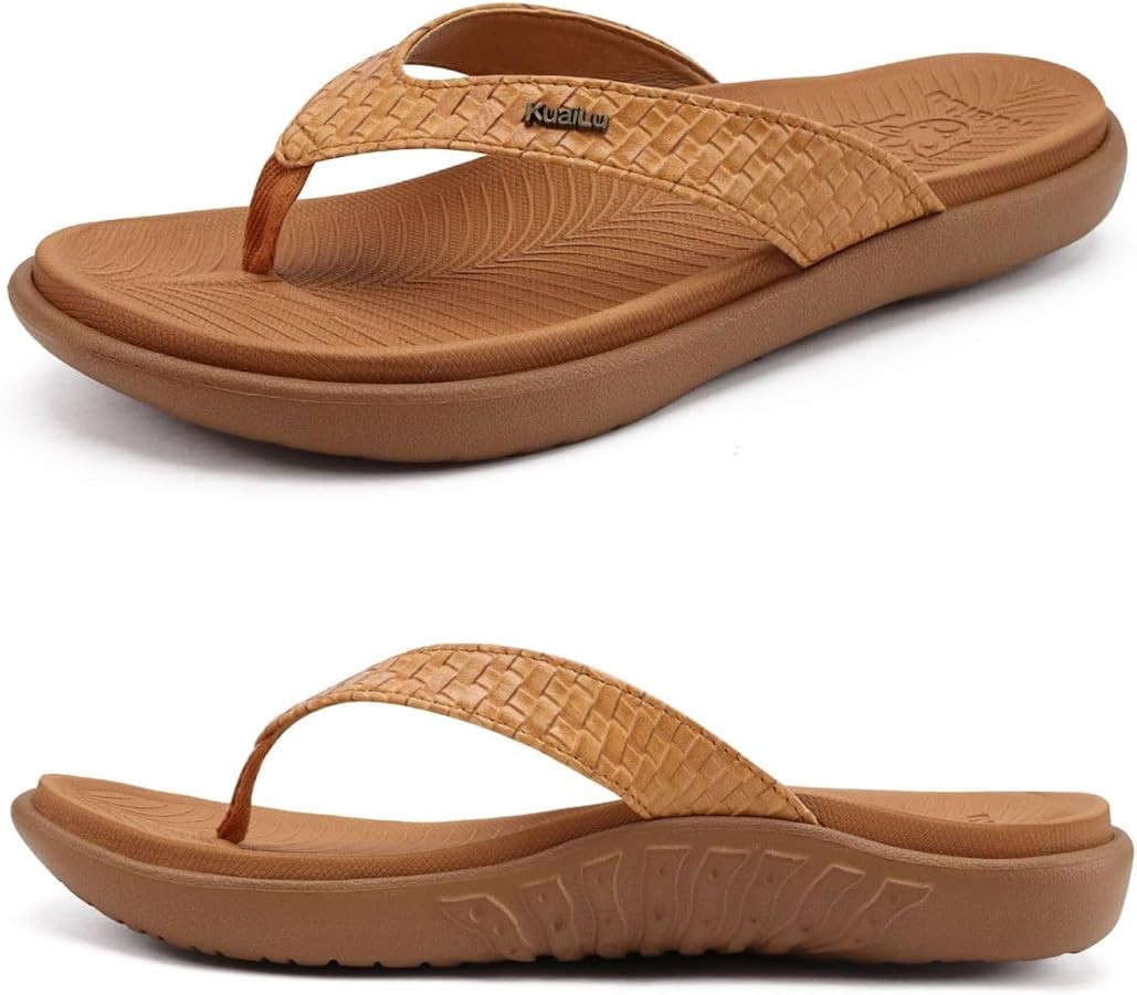 KuaiLu Womens Flip Flops Ladies Yoga Mat Comfortable Walking Thong Sandals With Plantar Fasciitis Arch Support Slip On Indoor Outdoor For Summer | Amazon (US)