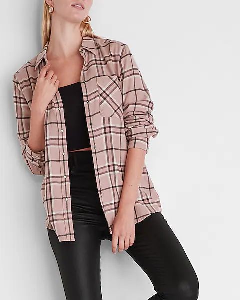 Patch Pocket Plaid Boyfriend Shirt | Express