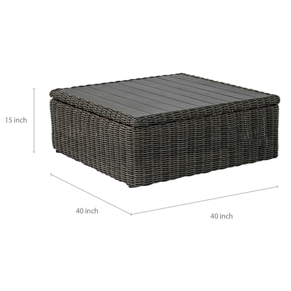Highland Chunky Brown Wicker with Bronze Metal Top Storage Patio Coffee Table | At Home