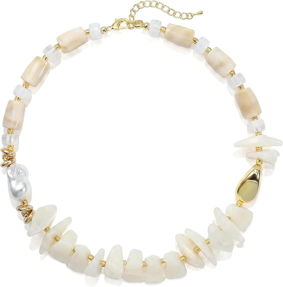 Colorful Irregular Stone Chip Beaded Necklace For Women Boho Rainbow Acrylic Bead Necklace Fashio... | Amazon (US)