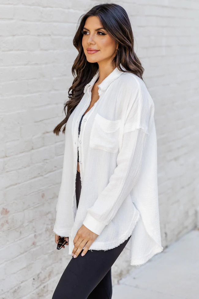 Let Me Adore You Ivory Button Front Gauze Blouse | Pink Lily