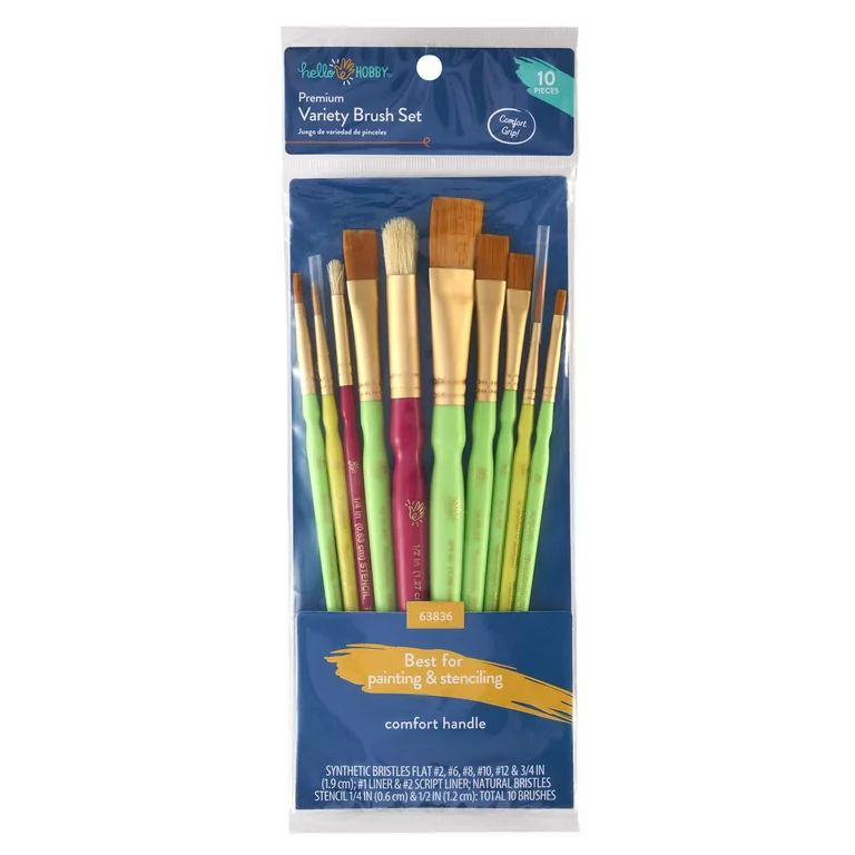 Hello Hobby 10 Pc Painting and Stenciling Variety Synthetic Paint Brush Set | Walmart (US)