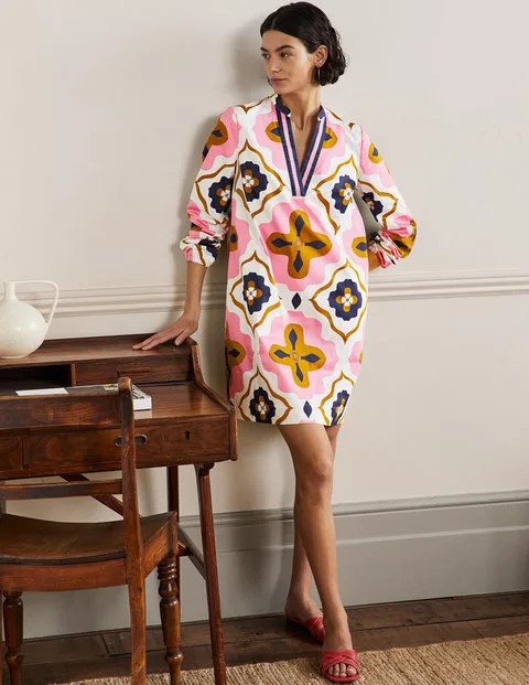 Notch Neck Mini Shift Dress - Ivory, Moroccan Diamond | Boden (US)