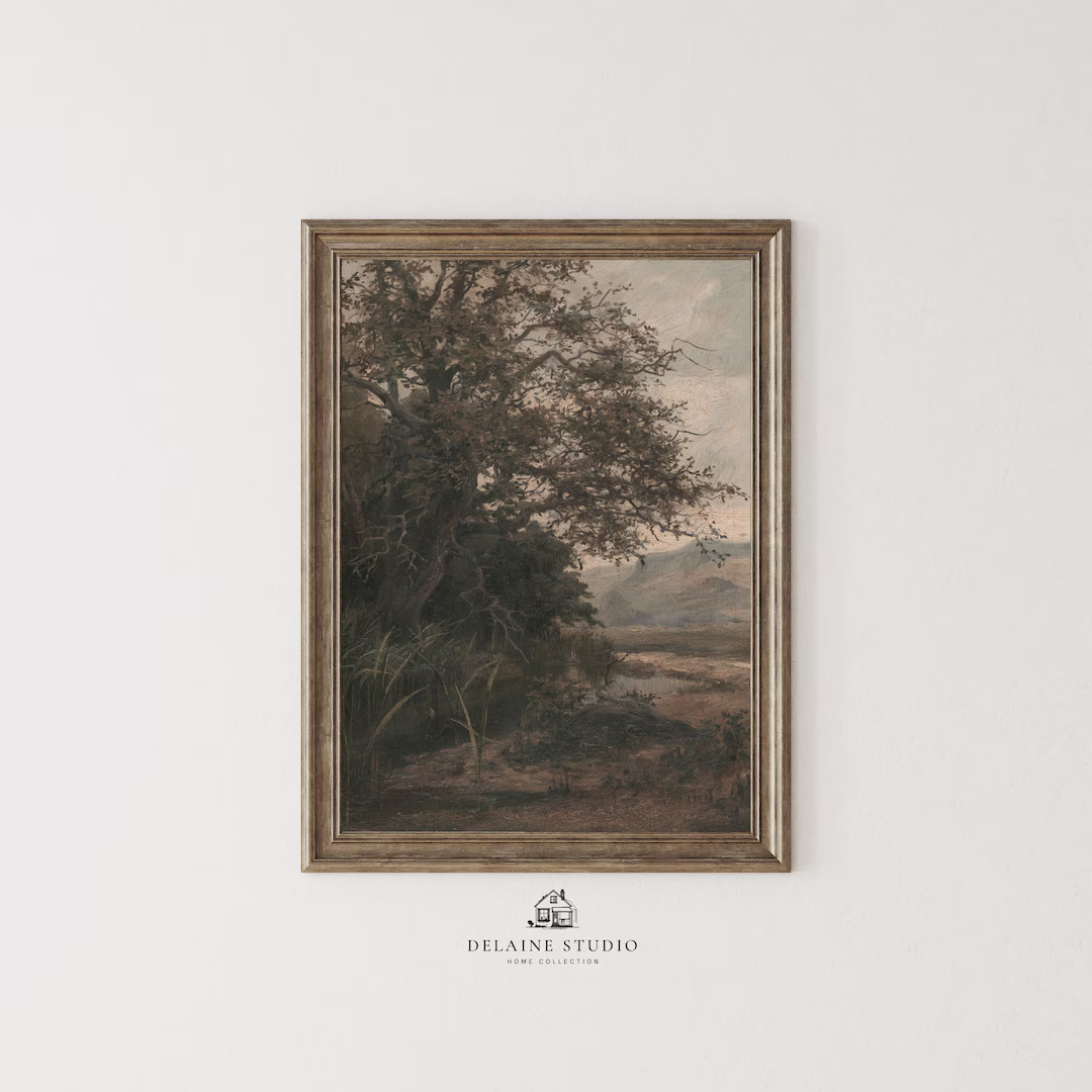 Vintage Rustic Landscape Country Farmhouse Oil Painting Warm Tone Print Wall Art Downloadable PRI... | Etsy (US)