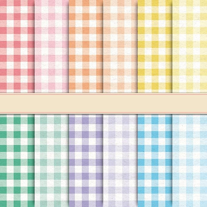 Whaline 24pcs Pastel Plaid Pattern Paper 12 Designs Gingham Double-Sided Scrapbook Paper Perfect ... | Amazon (US)