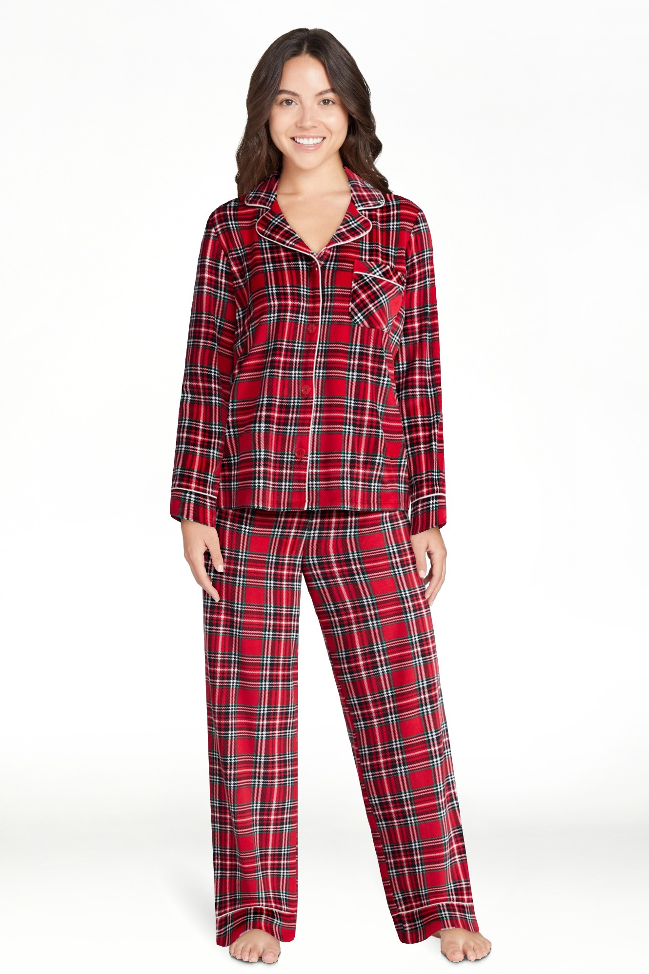 Joyspun Women’s Stretch Velour Notch Collar Long Sleeve Pajama Set, Sizes XS to 4X | Walmart (US)