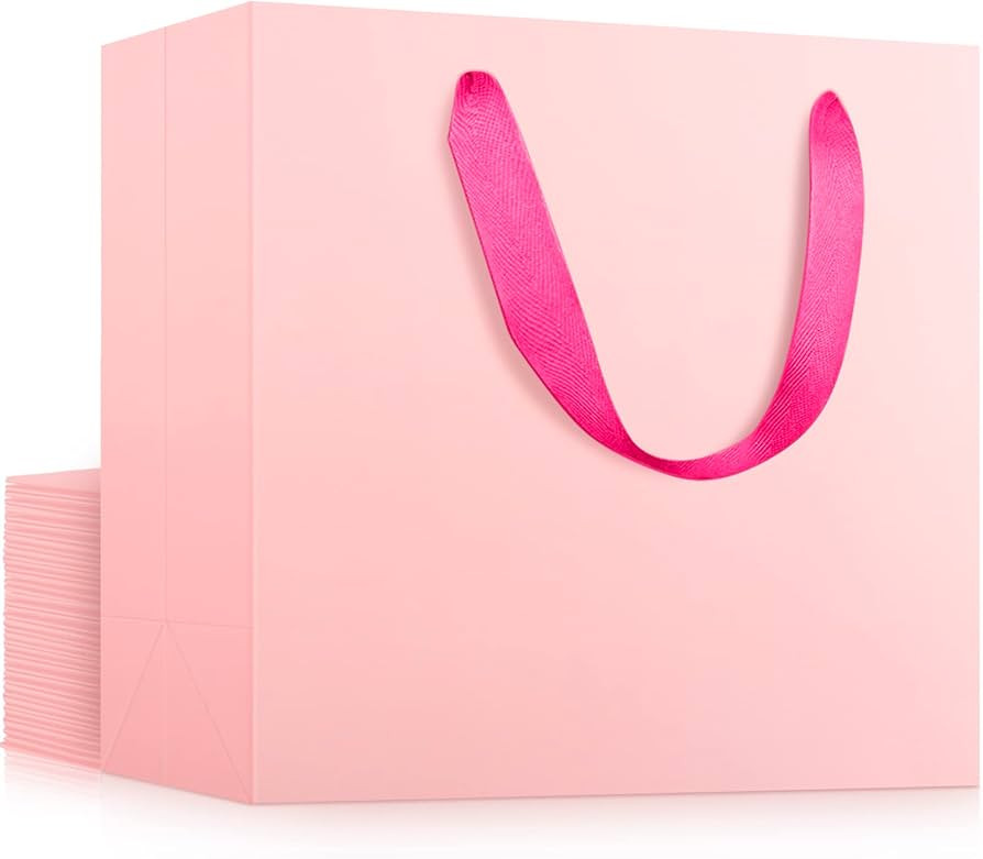EUSOAR Shopping Bags for Gifts, 8.6x3.9x7 inches 20pcs Handled Paper Bags, Pink Recyclable Sturdy... | Amazon (US)