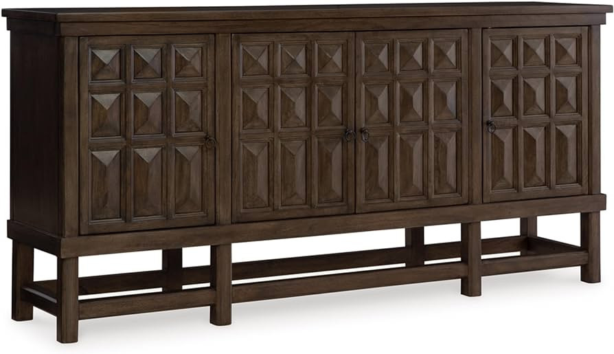 Signature Design by Ashley Braunell Casual Mango Wood Accent Cabinet with 3 Shelves and 4 Soft-close Doors, Dark Brown | Amazon (US)