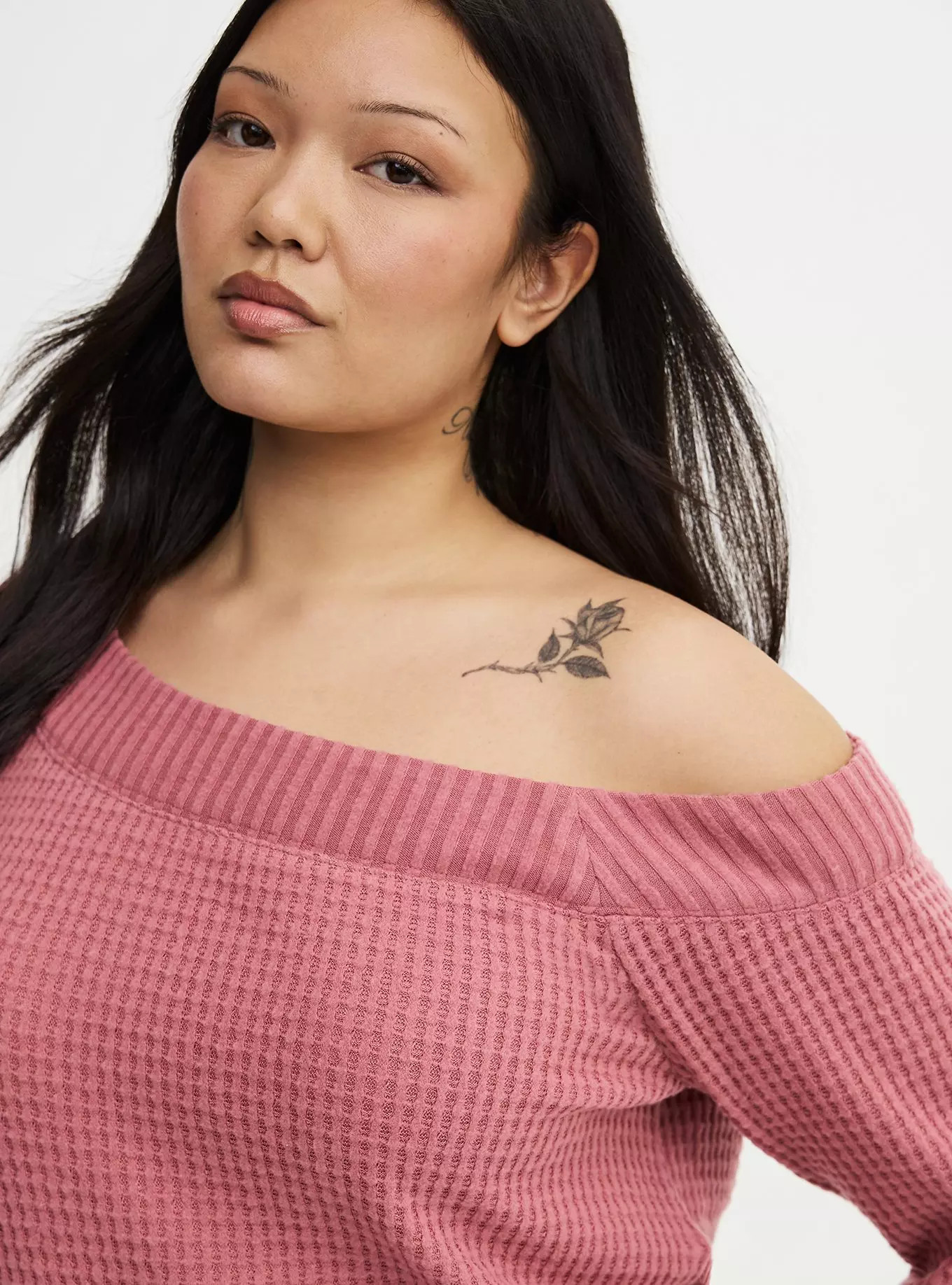 Brushed Waffle Off-The-Shoulder Sweatshirt | Torrid (US & Canada)