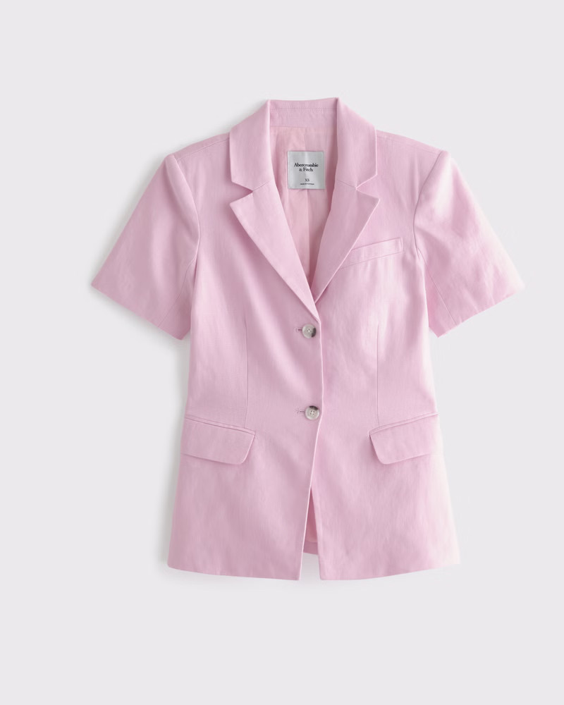 Short-Sleeve Premium Linen Blazer | Abercrombie & Fitch (US)
