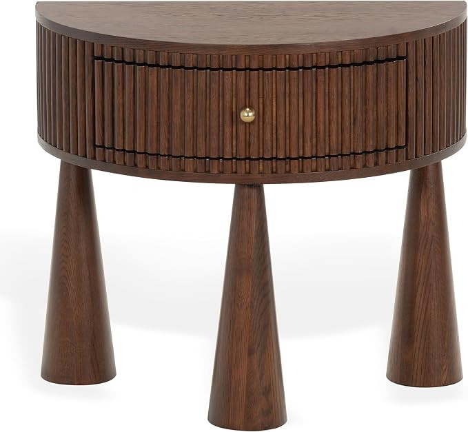 SAFAVIEH Couture - Vivietta Demilune Nightstand - Walnut & Brass - 1-Drawer Fluted Accent Table -... | Amazon (US)