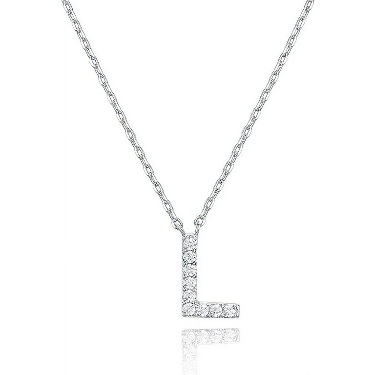 PAVOI 14K White Gold Plated Cubic Zirconia Initial Necklace | Letter Necklaces for Women | L Init... | Walmart (US)