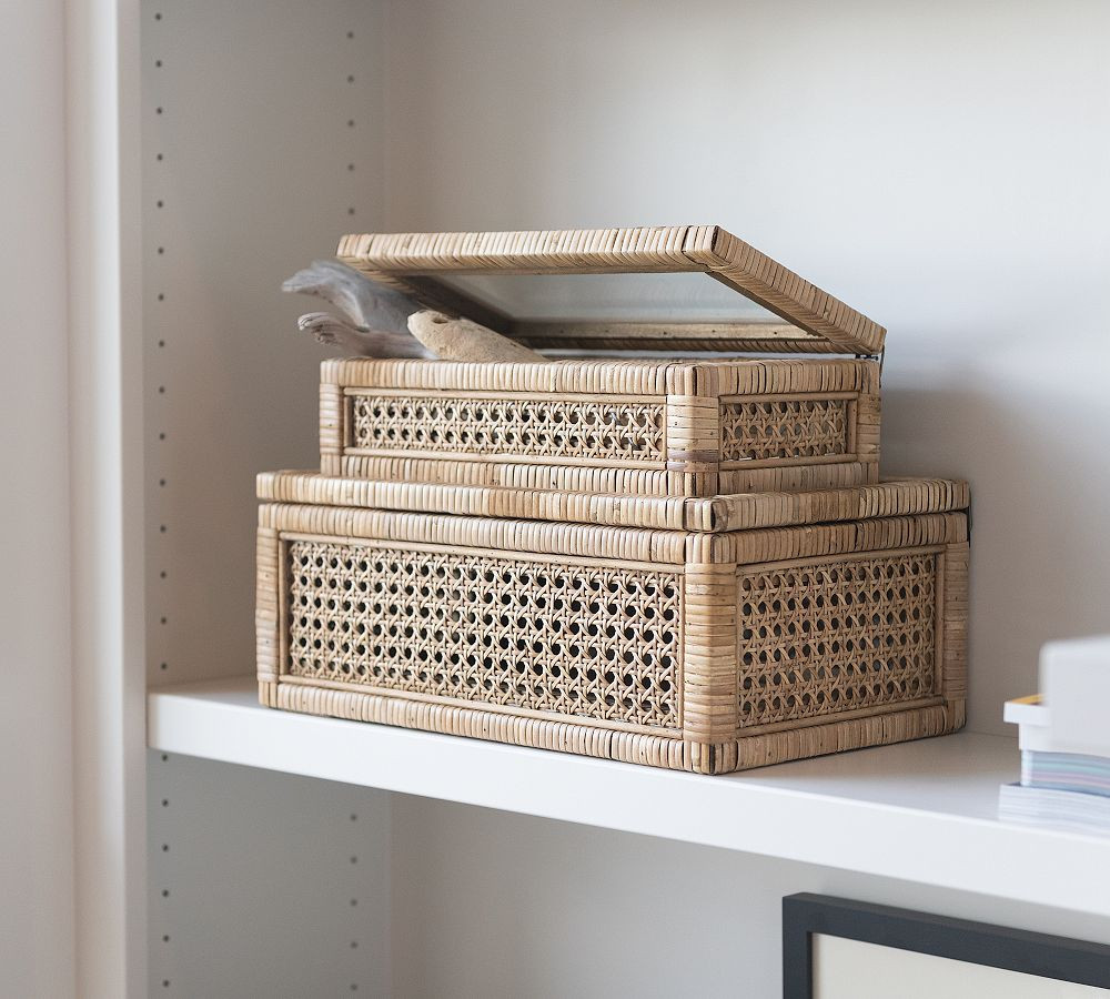 Woven Rattan and Wood Boxes - Set of 2 | Pottery Barn (US)
