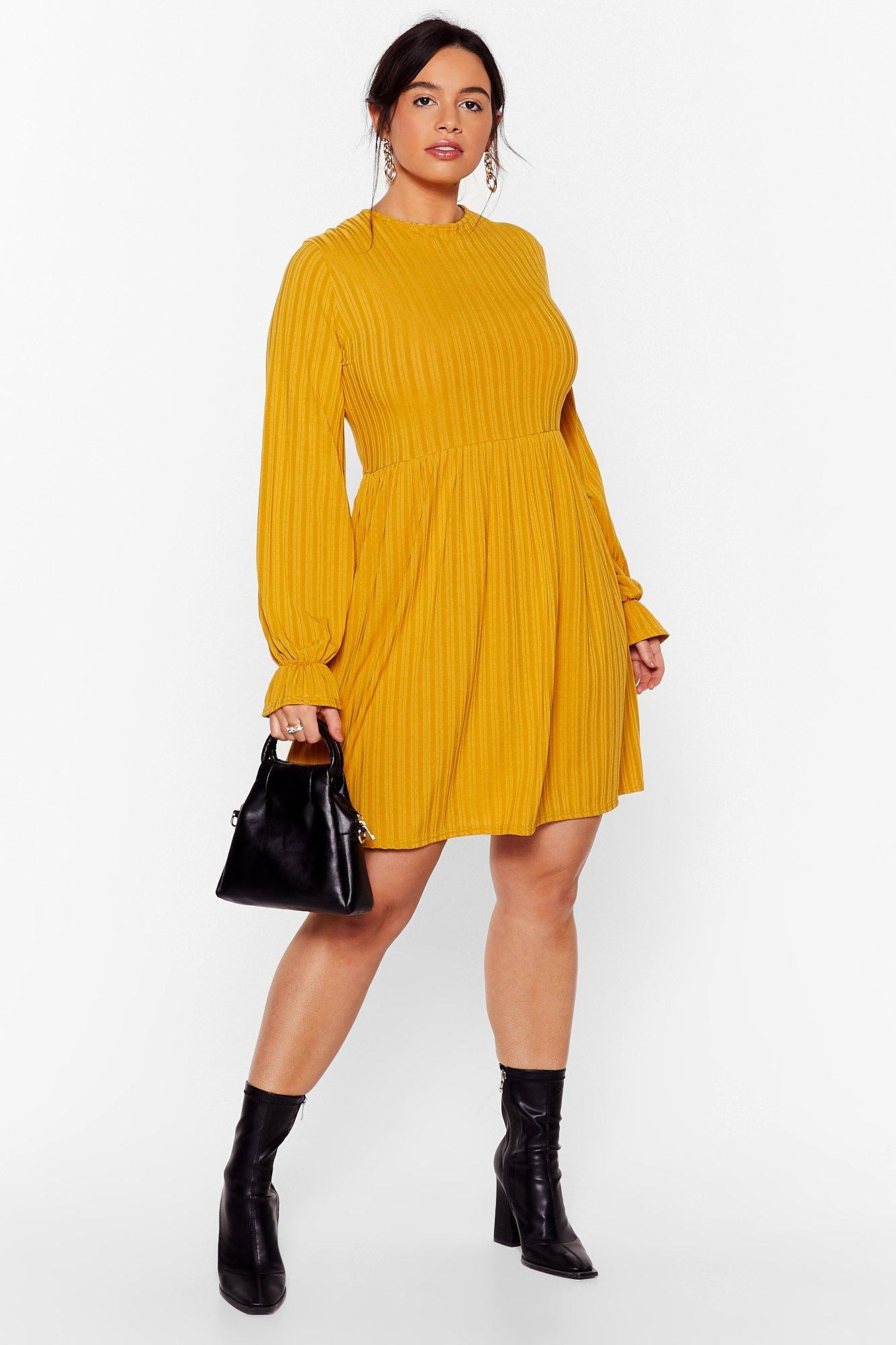 Womens Whatever Rib Takes Plus Mini Dress - Mustard | NastyGal (US & CA)