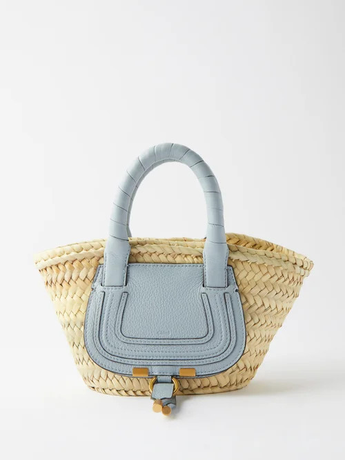 Chloé - Marcie Small Raffia And Leather Basket Bag - Womens - Light Blue | Matches (US)