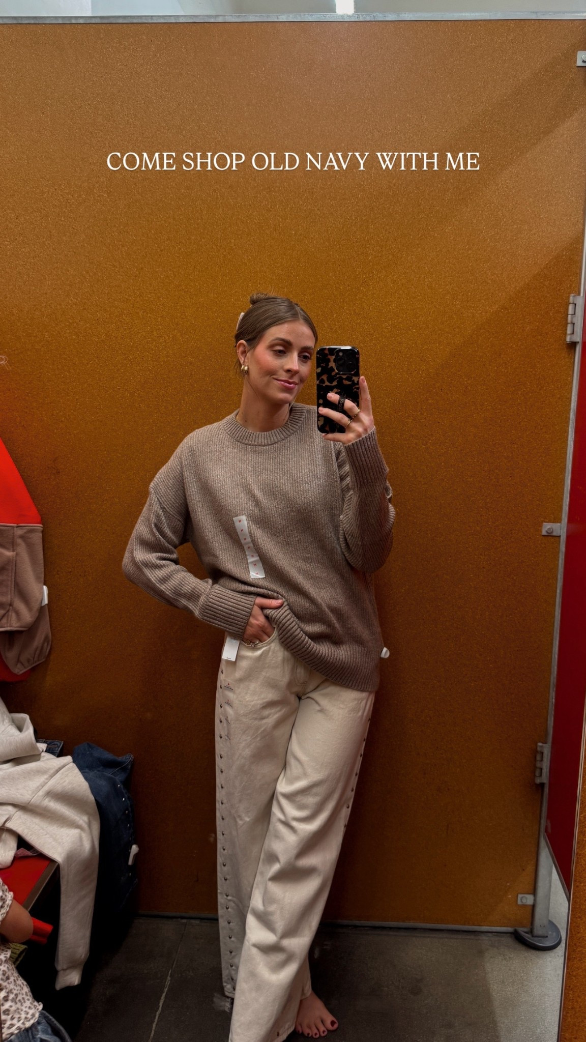 Old navy try on - deals happening are up to 50% off. 
Wearing small and some mediums in sweaters 