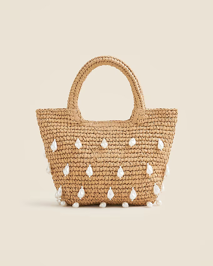 Handknotted top-handle straw bag with baroque pearls | J. Crew US