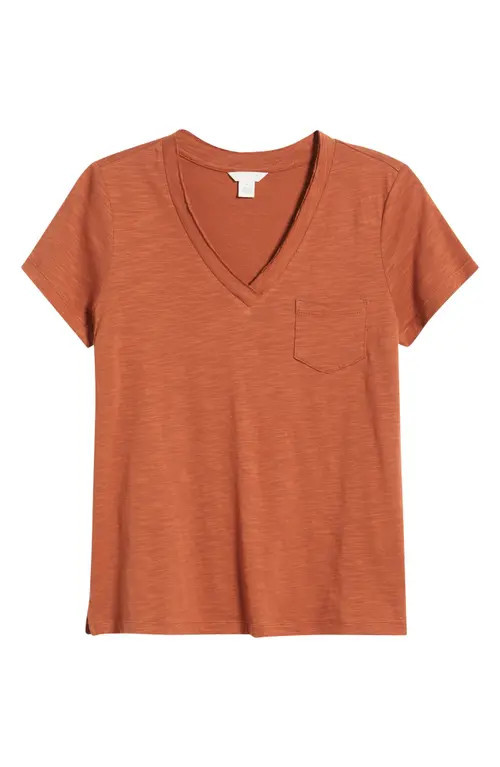 caslon(r) Cotton & Modal V-Neck T-Shirt in Rust Sequoia at Nordstrom, Size Small | Nordstrom