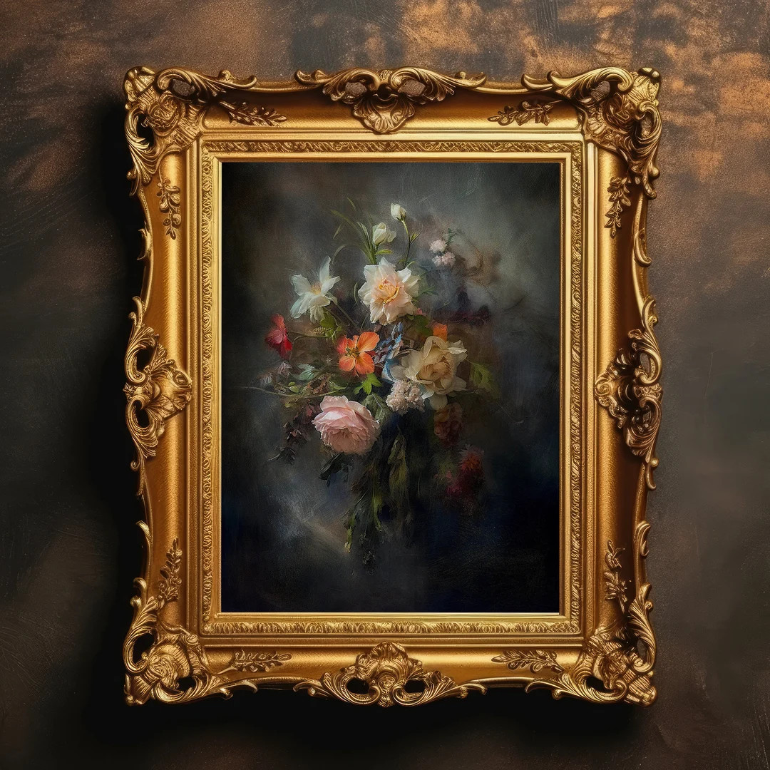 Flowers Bouquet Still Life | Dark Academia, Botanical Wall Art, Dark Floral Print, Vintage Antiqu... | Etsy (US)