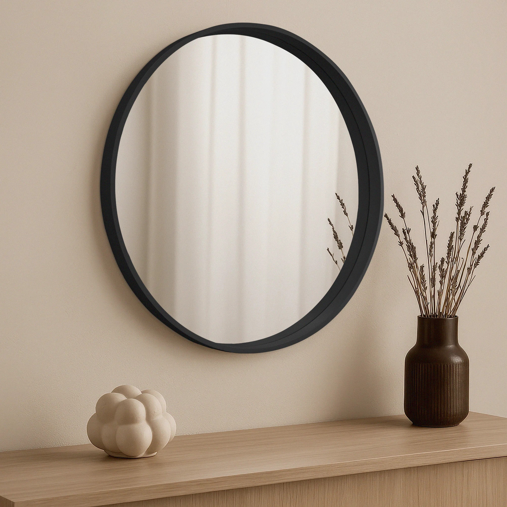Muazzam Round Wall Mirror, 50cm, Wooden Deep Framed Circle Mirror | Wayfair UK