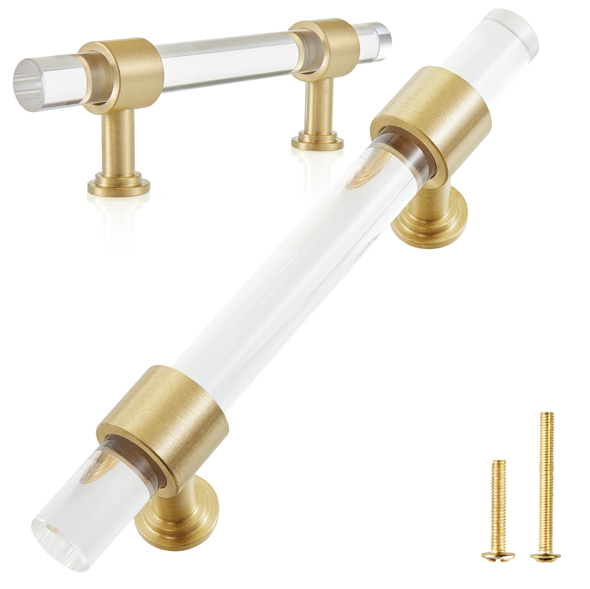 QOGRISUN 5-Pack Acrylic Cabinet Pulls with Brass Base, Gold Modern Drawer Handles, 3-inch Hole Ce... | Amazon (US)