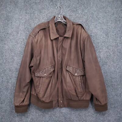 Roundtree Yorke Jacket Mens L Large Brown Genuine Leather Bomber Full Zip  | eBay | eBay US