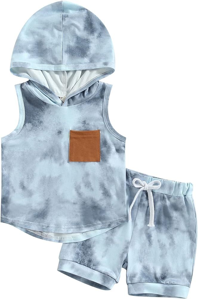 ZyHwShine Toddler Baby Boy Clothes Newborn Outfit Tie Dye Sleeveless Hoodie Tank Top+Shorts Set C... | Amazon (US)