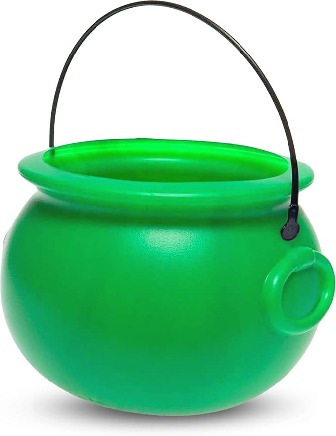 8" St Patricks Day Pot of Gold Decorations Plastic, Green Pot of Gold Cauldron Plastic Bucket Decor  | Amazon (US)