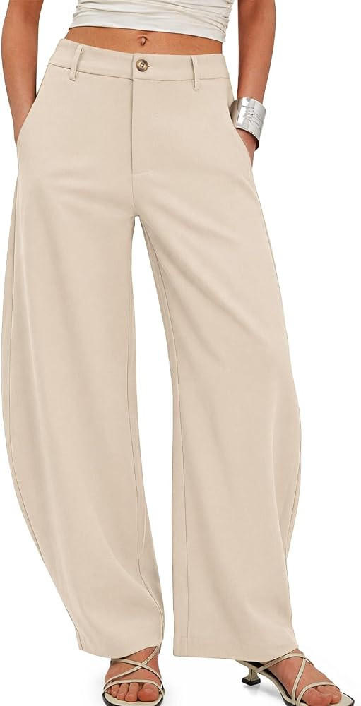 Cicy Bell Womens Barrel Dress Pants High Waisted Wide Leg Work Trousers | Amazon (US)