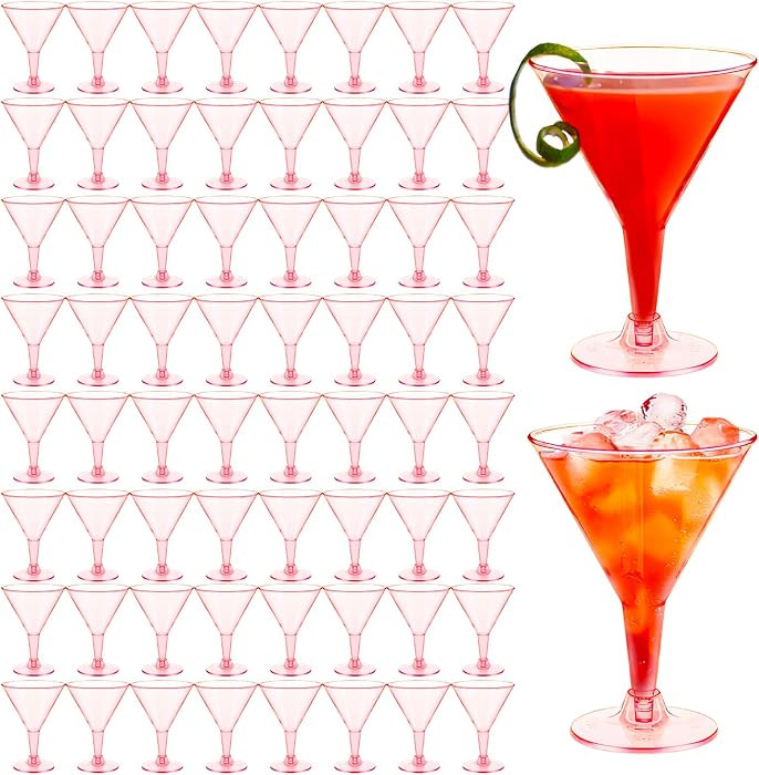 50 Pack Plastic Martini Glasses,7 oz Clear Disposable Cocktail Cups,Reusable Tall Stemmed Wine Sh... | Amazon (US)