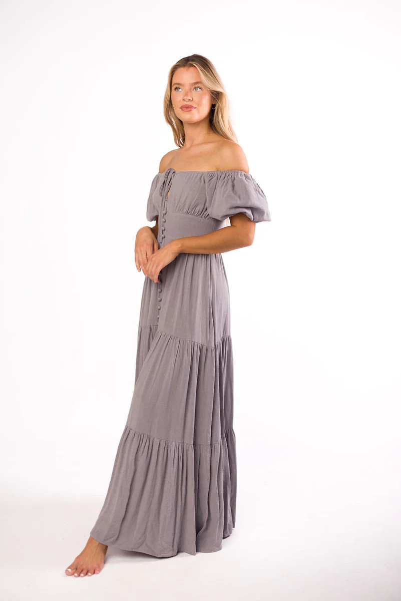 Genevieve Tiered Maxi Dress in Slate Grey | Worth Collective