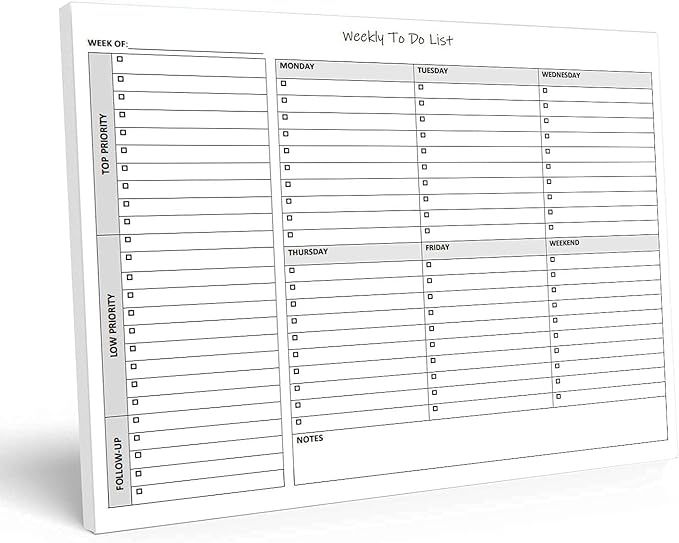 Weekly TO DO List Notepad, 50 Page Task Planning Pad w/Daily Checklist, Priority ToDo Checkbox & ... | Amazon (US)