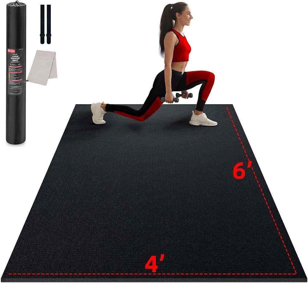 GymCope Large Exercise Mat for Home Workout,8'x6'/7'x5'/6'x4' (7mm) Extra Thick Workout Mat, High... | Amazon (US)