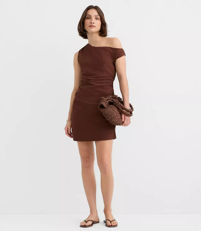 LOFT Beach Ruched Off The Shoulder Mini Dress | LOFT
