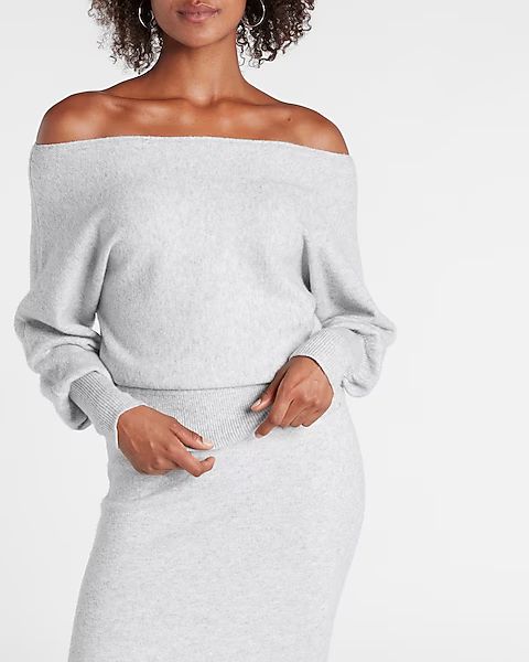 Off The Shoulder Balloon Sleeve Sweater | Express
