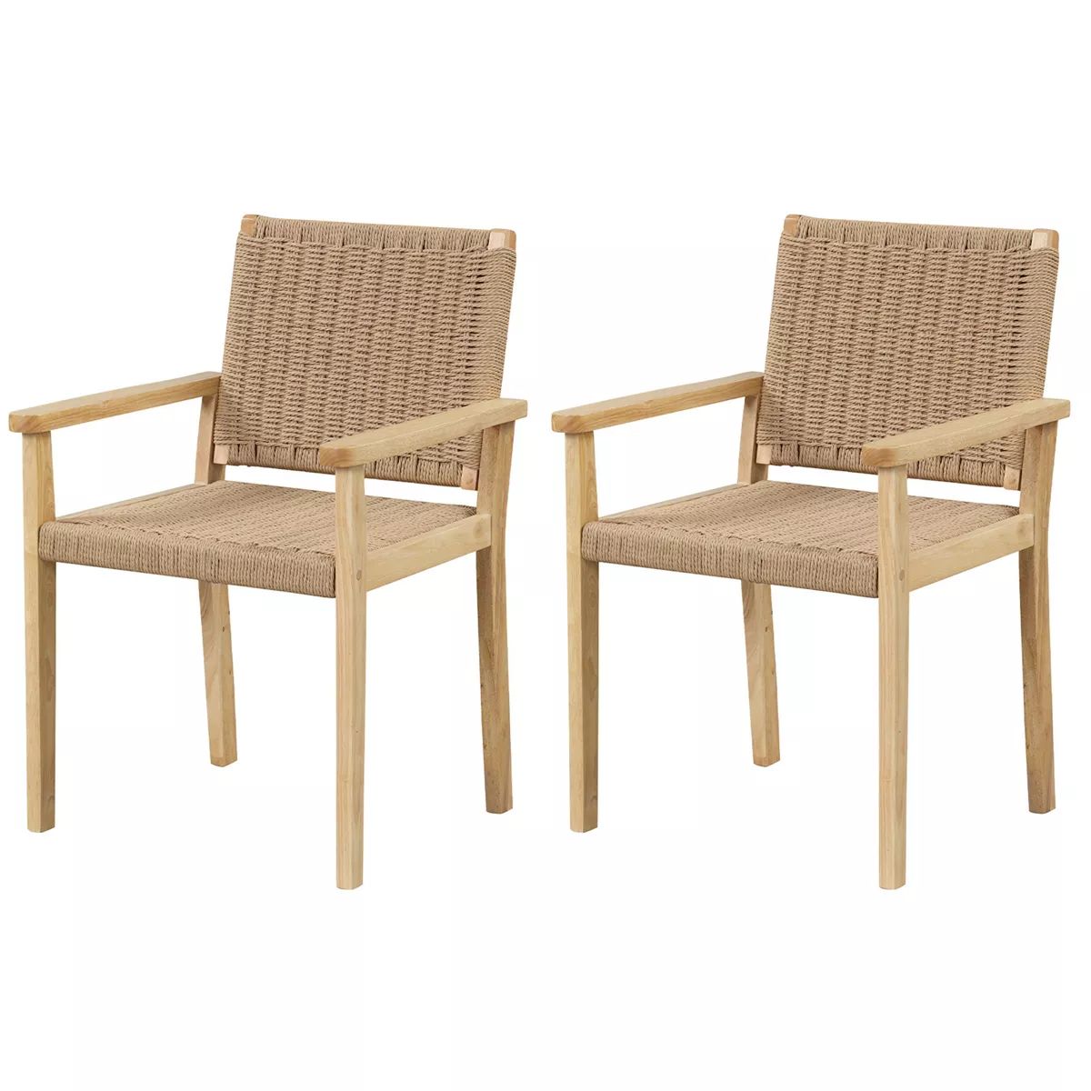 Costway Patio Chair Set of 2/4 Rubber Wood Dining Armchairs Paper Rope Woven Seat Balcony | Target