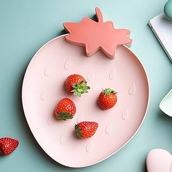 Kawaii Strawberry Plastic Trays Snack Plates Kitchen Bowls,2 Pack Plastic Plates Serving Platters... | Amazon (US)