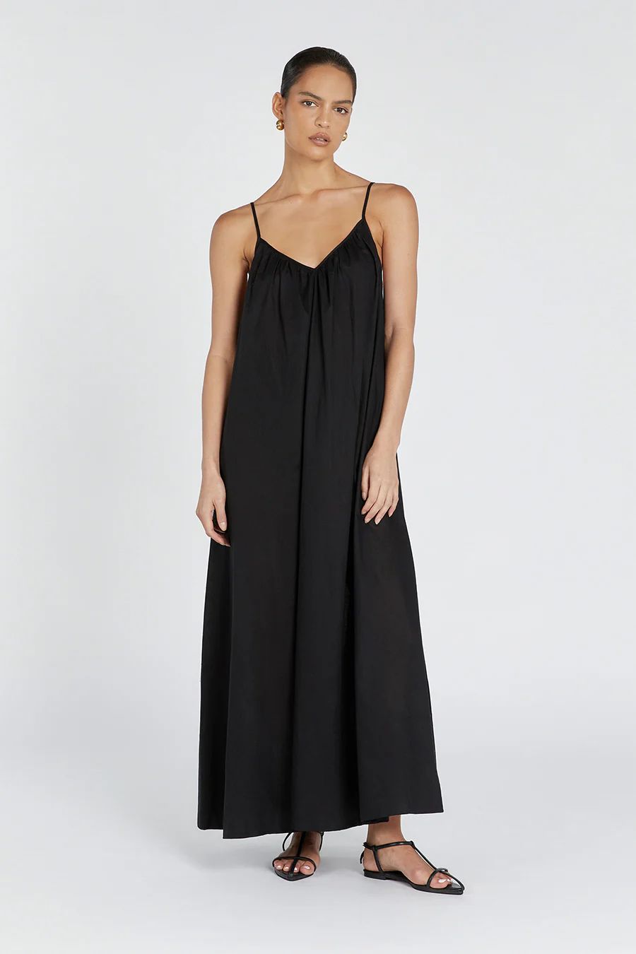 CAPRI BLACK LINEN SHEER MAXI DRESS | DISSH