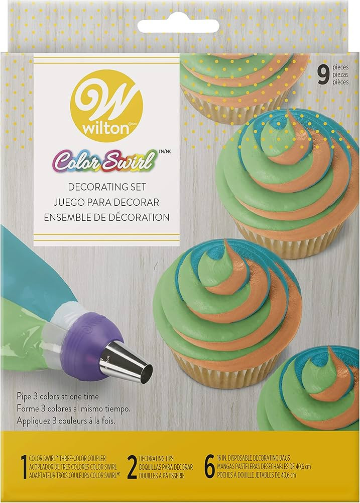 Wilton Color Swirl, 3-Color Piping Bag Coupler, 9-Piece Cake Decorating Kit | Amazon (US)